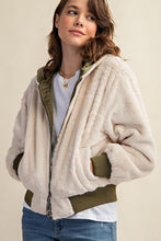 Load image into Gallery viewer, Reversible All Weather Fur Olive Bomber Jacket