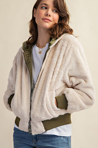 Reversible All Weather Fur Olive Bomber Jacket