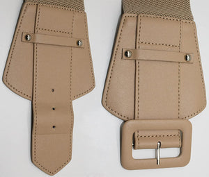 Stretchy Taupe Wide Waist Buckle Belt