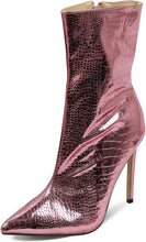 Load image into Gallery viewer, Metallic Pink Stone Pattern Leather Ankle Boots