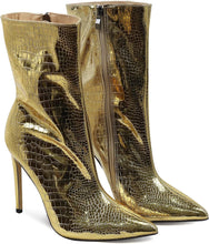 Load image into Gallery viewer, Metallic Silver Stone Pattern Leather Ankle Boots