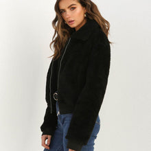 Load image into Gallery viewer, Fashionable Black Warm Fleece Fur Bomber Jacket