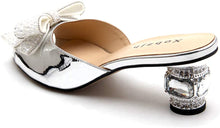 Load image into Gallery viewer, Silver Pearl Open Toe Jewel Embellished Bow Designer Shoes