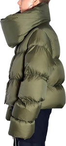 Modern Khaki Beige Cropped Puffer Funnel Neck Padded Coats