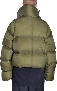Modern Army Green Cropped Puffer Funnel Neck Padded Coats
