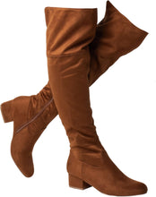Load image into Gallery viewer, Chestnut Brown Stacked Zippered Over the Knee Boots