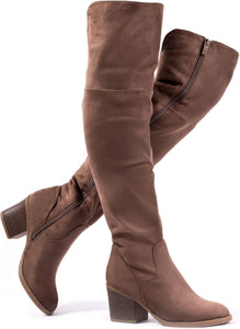 Chestnut Brown Stacked Zippered Over the Knee Boots