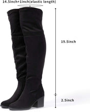 Load image into Gallery viewer, Suede Black Stacked Zippered Over the Knee Boots