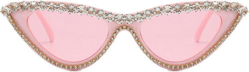 Vintage Inspired Pink Cateye Rhinestone Embellished Sunglasses