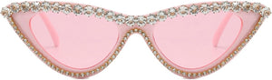 Vintage Inspired Pink Cateye Rhinestone Embellished Sunglasses