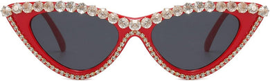 Vintage Inspired Red Cateye Rhinestone Embellished Sunglasses