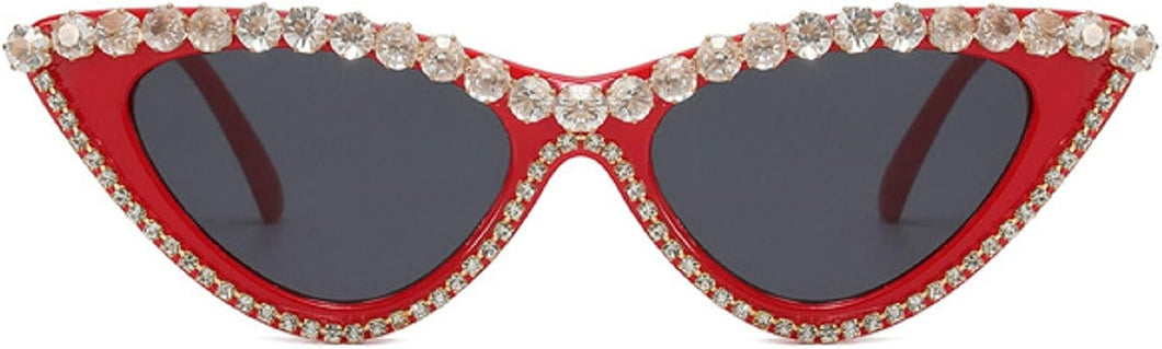 Vintage Inspired Red Cateye Rhinestone Embellished Sunglasses