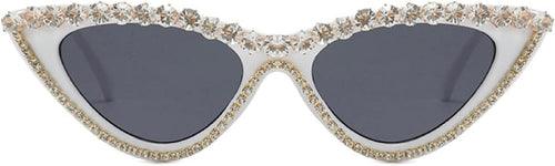 Vintage Inspired White Cateye Rhinestone Embellished Sunglasses