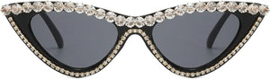 Vintage Inspired White Cateye Rhinestone Embellished Sunglasses
