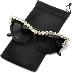 Vintage Inspired White Cateye Rhinestone Embellished Sunglasses