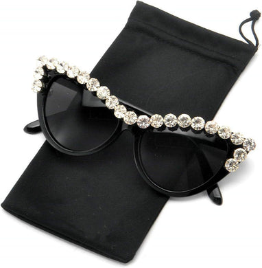 Vintage Inspired Black Cateye Rhinestone Embellished Sunglasses