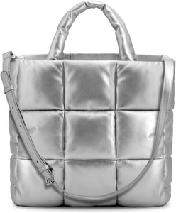 Pillow Soft Silver Square Quilted Top Handle Tote Bag