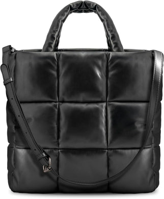 Pillow Soft Black Square Quilted Top Handle Tote Bag