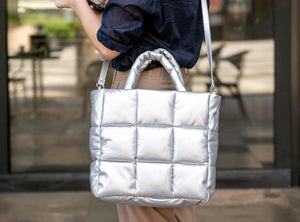 Pillow Soft Off White Square Quilted Top Handle Tote Bag