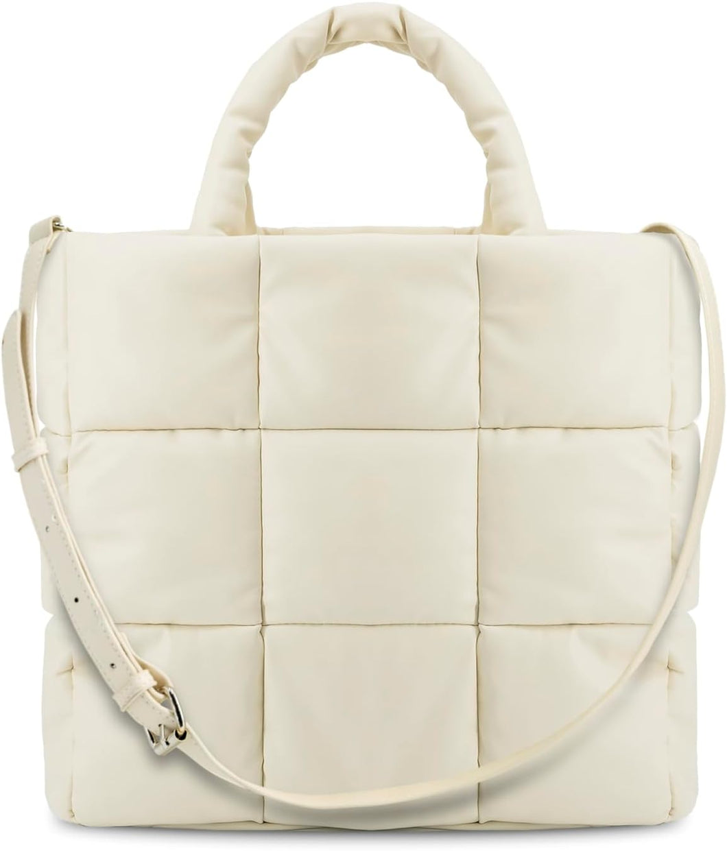 Pillow Soft Off White Square Quilted Top Handle Tote Bag