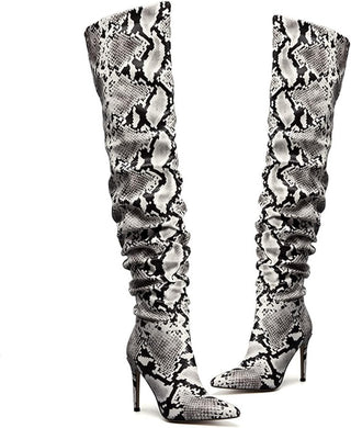 Designer Style Snakeskin Printed Stiletto Over The Knee Boots
