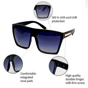 Angelica Black Oversized Flat Top Sunglasses