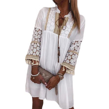 Load image into Gallery viewer, Crochet White Fringe Lace Long Sleeve Mini Dress