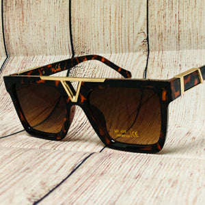 Men's Designer Square Gold Frame Sunglasses
