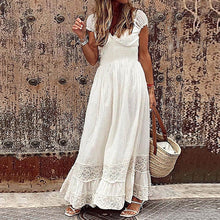 Load image into Gallery viewer, Country Floral White Lace Crochet Short Sleeve Mini Dress