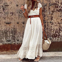 Load image into Gallery viewer, Country Floral White Lace Crochet Short Sleeve Mini Dress