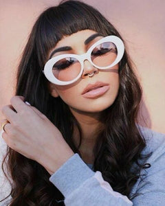 Fashionista White/Pink Lens Round Oval Sunglasses