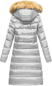 Metallic Silver Faux Fur Long Length Puffer Coat