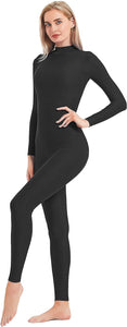 White Long Sleeve Zip Back Leotard Catsuit/Jumpsuit