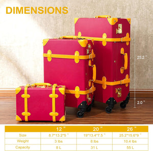 Vintage Style 2pc Red Spinner Wheel Luggage Suitcase Set