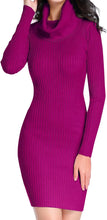 Load image into Gallery viewer, Cowl Neck Beige Ribbed Knit Long Sleeve Sweater Dress