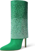 Load image into Gallery viewer, Stiletto Glitter Green Sequin Rhinestone Mid Calf Boots