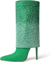 Load image into Gallery viewer, Stiletto Glitter Green Sequin Rhinestone Mid Calf Boots