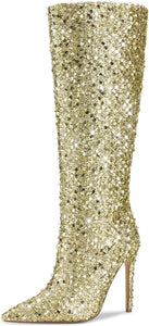 Gold Sequin Sparkle Glitter Stiletto Boots