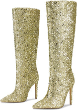 Load image into Gallery viewer, Gold Sequin Sparkle Glitter Stiletto Boots