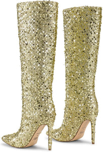 Gold Sequin Sparkle Glitter Stiletto Boots