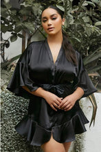 Load image into Gallery viewer, Soft Satin Flirty Ruffled French Navy Blue Robe