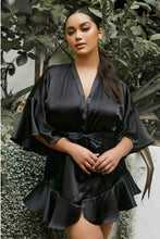 Load image into Gallery viewer, Soft Satin Flirty Ruffled Black Robe