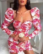 Load image into Gallery viewer, Couture Floral Red &amp; White Long Sleeve Mini Dress