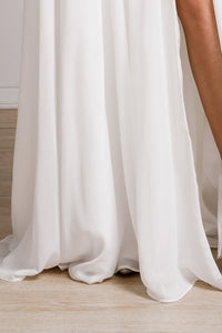 Ivory White Embroidered Lace Chiffon Split Gown