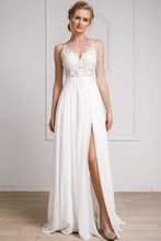 Load image into Gallery viewer, Ivory White Embroidered Lace Chiffon Split Gown