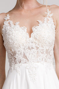 Ivory White Embroidered Lace Chiffon Split Gown