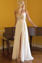 Load image into Gallery viewer, Ivory White Embroidered Lace Chiffon Split Gown