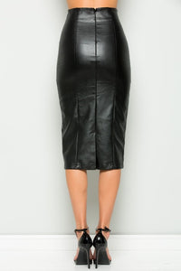 Black Leather High Waist Pencil Skirt