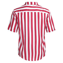 Load image into Gallery viewer, Men&#39;s Red &amp; White Striped Button Down Short Sleeve Shirt