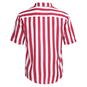Men's Red & White Striped Button Down Short Sleeve Shirt